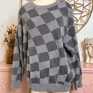 Women’s simply southern super‎ soft Gray Checkered Sweater-New XXL